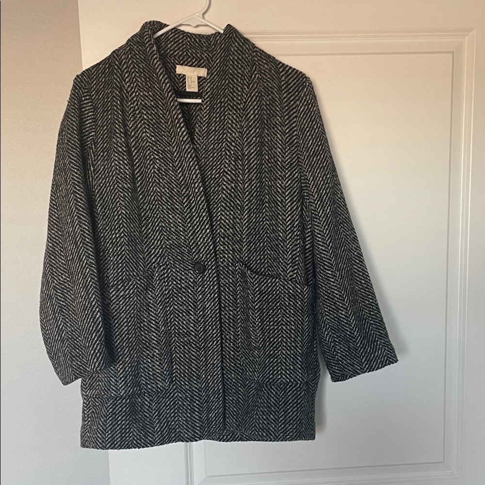 H&M Black and Gray Herringbone Blazer